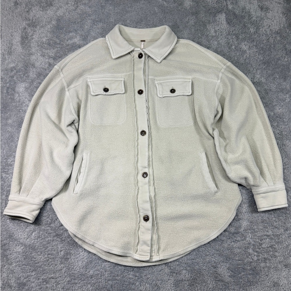 Free People Ruby Shacket Jacket Womens Size S Oversized Distressed Ivory